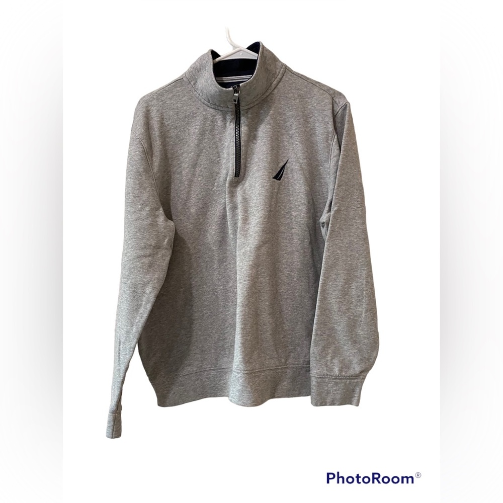 Men’s Nautica Brand Size L 3/4 zipper gray sweater
